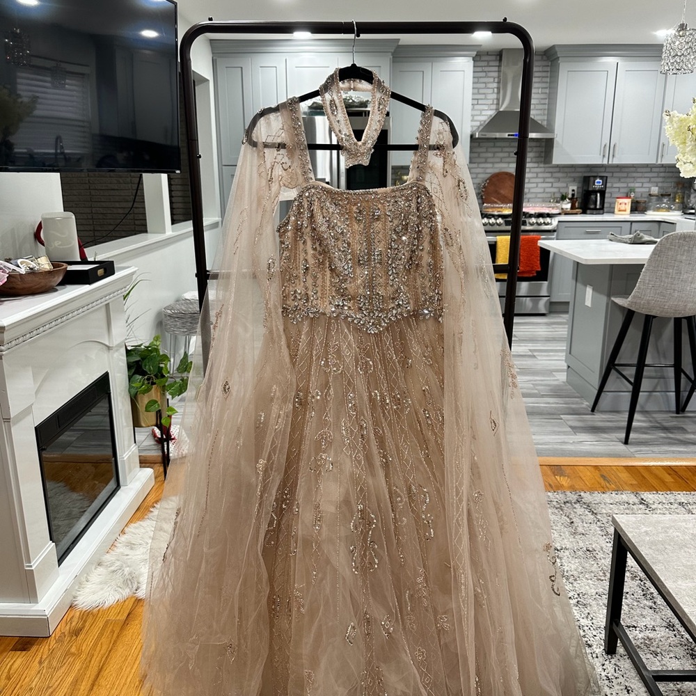 Serene Hill Elegant Beaded Gown with Sleeves